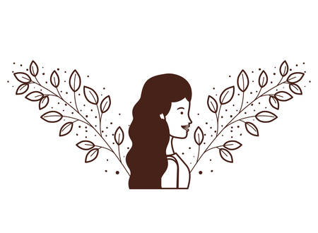 silhouette of woman with branches and leaves background vector illustration designのイラスト素材