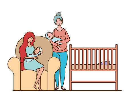 Mothers with babys design, Child newborn childhood kid innocence and little theme Vector illustrationのイラスト素材