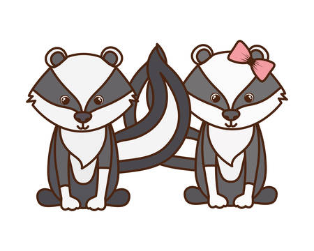 cute couple of skunks on white background vector illustration designのイラスト素材