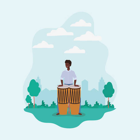 afro man playing bongos character vector illustration designのイラスト素材