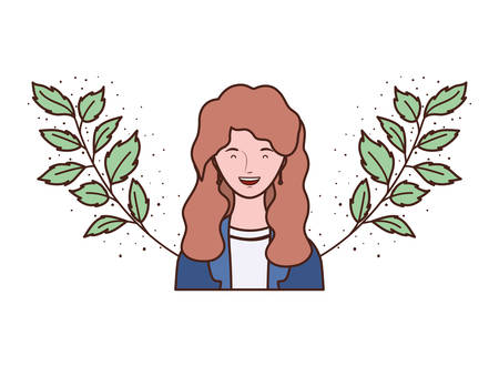 young woman with branches and leaves background vector illustration designのイラスト素材