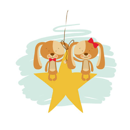 cute puppies sitting in the star vector illustration designのイラスト素材
