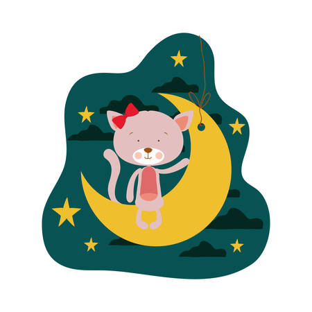 cute cat sitting in the moon vector illustration designのイラスト素材