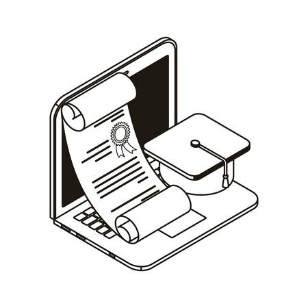 laptop with sheets of paper on white background vector illustration designのイラスト素材