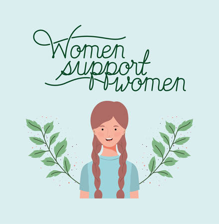 young and beautiful girl with wreath leafs frame vector illustration designのイラスト素材