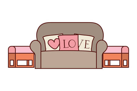 livingroom house with sofa and love pillows vector illustration designのイラスト素材