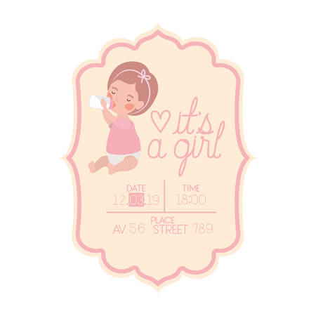 its a girl card with little baby character vector illustration designのイラスト素材