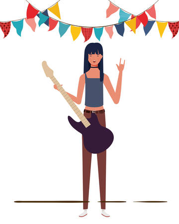 young woman with electric guitar on white background vector illustration designのイラスト素材