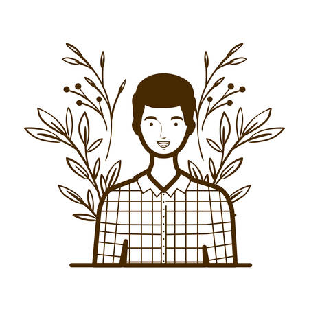 silhouette of man with landscape of branches and leaves of background vector illustration designのイラスト素材