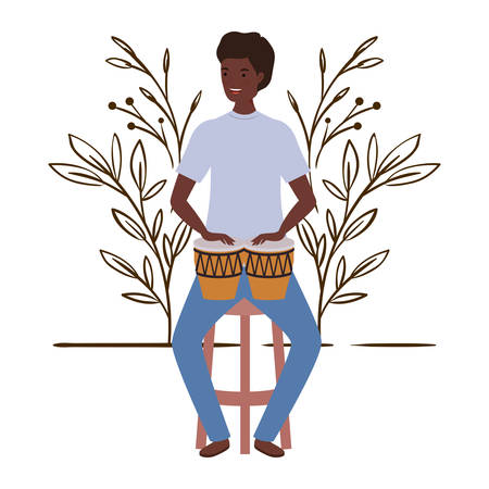 man with congas and branches and leaves in the background vector illustration designのイラスト素材