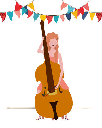 young woman with fiddle on white background vector illustration designのイラスト素材