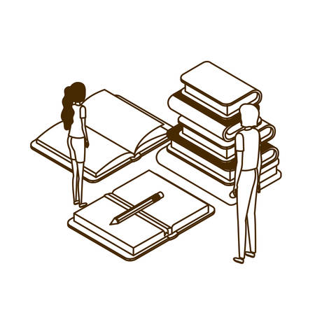 man with smartphone screen and stack books on white background vector illustration designのイラスト素材