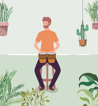 man playing timpani drums character vector illustration designのイラスト素材