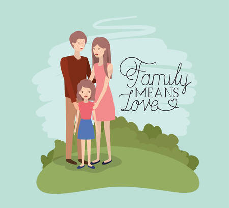family day card with parents and daughter in the field vector illustration designのイラスト素材