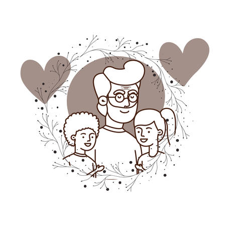 grandfather with children and wreath avatar character vector illustration designのイラスト素材