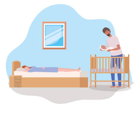 parents taking care of newborn baby with cradle vector illustration designのイラスト素材