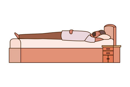 Avatar man sleeping in bed design, seat furniture interior home comfortable style and object theme Vector illustrationのイラスト素材