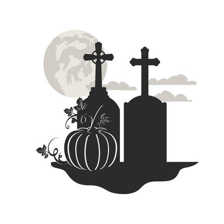 tombstone with pumpkin on white background vector illustration designのイラスト素材