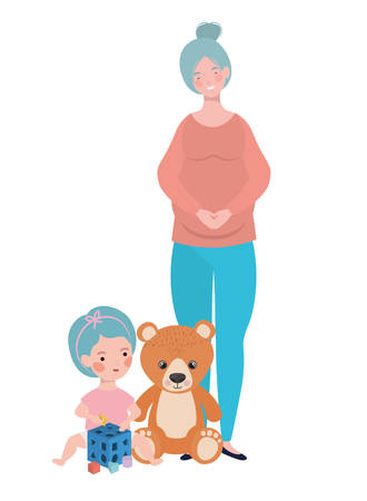 cute pregnancy mother with little girl characters vector illustration designのイラスト素材