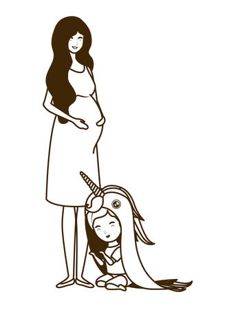 cute pregnancy mother with little girl characters vector illustration designのイラスト素材