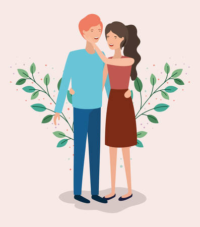 lovers couple with leafs crown characters vector illustration designのイラスト素材