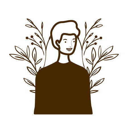 silhouette of man with landscape of branches and leaves of background vector illustration designのイラスト素材