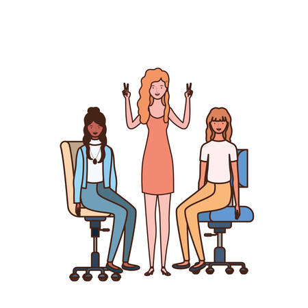 women with sitting in office chair on white background vector illustration designのイラスト素材