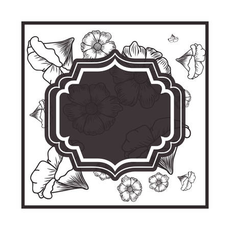 frame with flowers and leafs isolated icon vector illustration designのイラスト素材