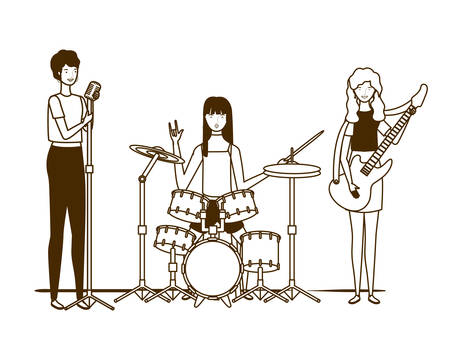 silhouette of women with musicals instruments on white background vector illustration designのイラスト素材
