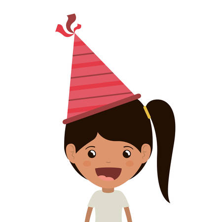 girl with party hat in birthday celebration vector illustration designのイラスト素材