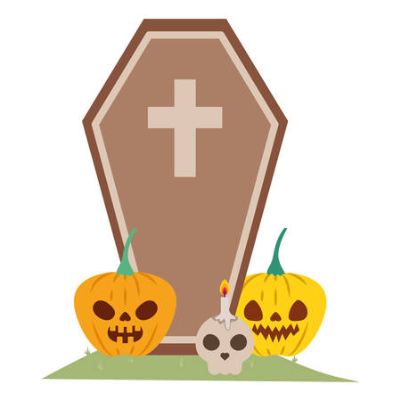 halloween pumpkins with dark face and coffin vector illustration designのイラスト素材