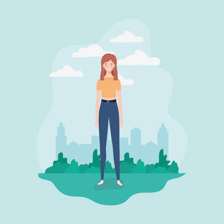 young and beautiful girl in the camp character vector illustration designのイラスト素材