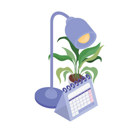 office lamp and calendar on white background vector illustration designのイラスト素材