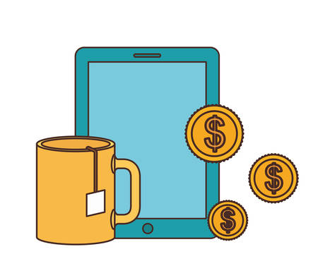 smartphone with money around in white background vector illustration designのイラスト素材