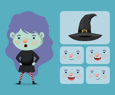 cute little girl with costume and set items vector illustration designのイラスト素材