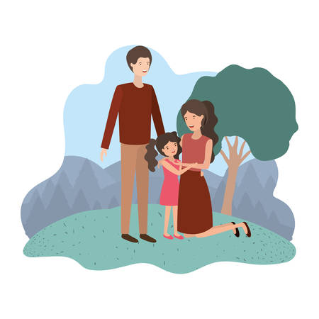 couple of parents with daughter in landscape avatar vector illustration designのイラスト素材