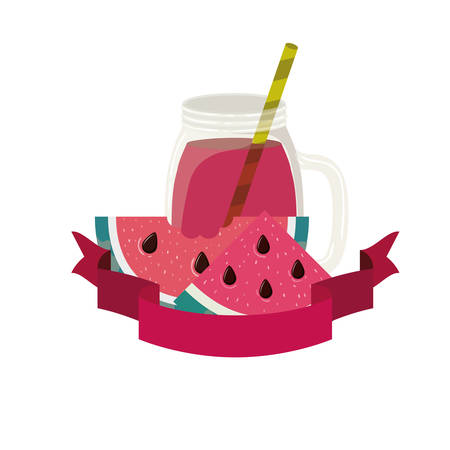glass with watermelon and straw drink vector illustration designのイラスト素材