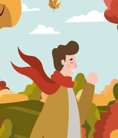 man with autumn suit in the camp character vector illustration designのイラスト素材