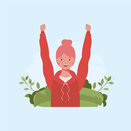 young and beautiful girl in the camp with leafs vector illustration designのイラスト素材