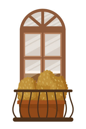 autumn bush plant in pot and balcony seasonal scene vector illustration designのイラスト素材