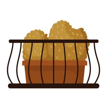 autumn bush plant in pot and balcony seasonal scene vector illustration designのイラスト素材
