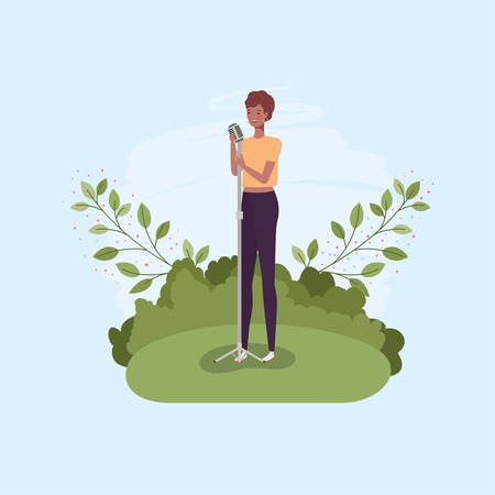 woman singing with microphone character vector illustration designのイラスト素材