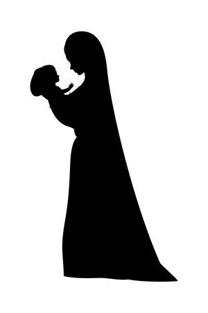 mary virgin lifting jesus baby silhouette manger characters vector illustration designのイラスト素材