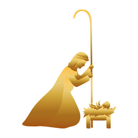 golden saint joseph with jesus baby manger characters vector illustration designのイラスト素材