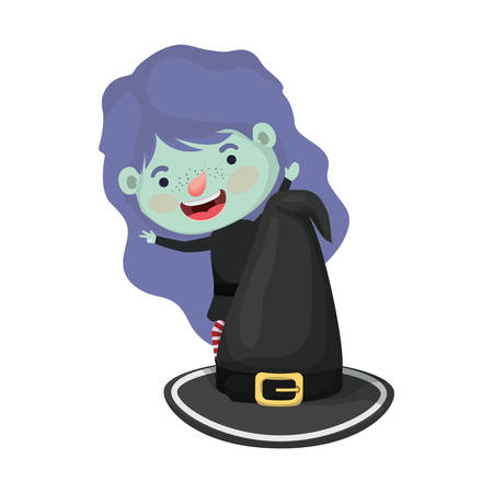 cute little girl with witch costume vector illustration designのイラスト素材
