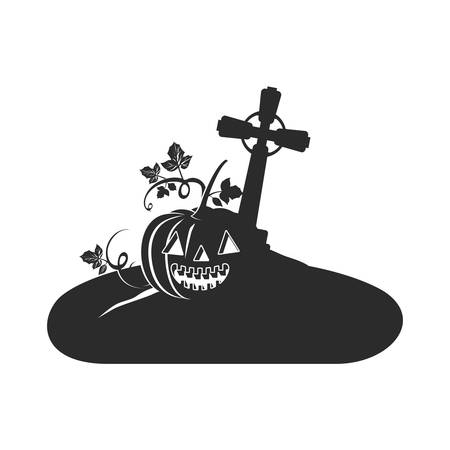 halloween celebration with pumpkin in cemetery scene vector illustration designのイラスト素材