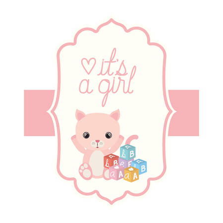 cute little cat in its a girl card vector illustration designのイラスト素材