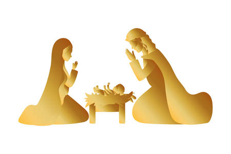 golden holy family manger characters vector illustration designのイラスト素材