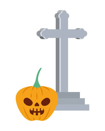 cemetery cross and pumpkin halloween vector illustration designのイラスト素材