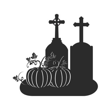 halloween celebration with pumpkins in cemetery scene vector illustration designのイラスト素材